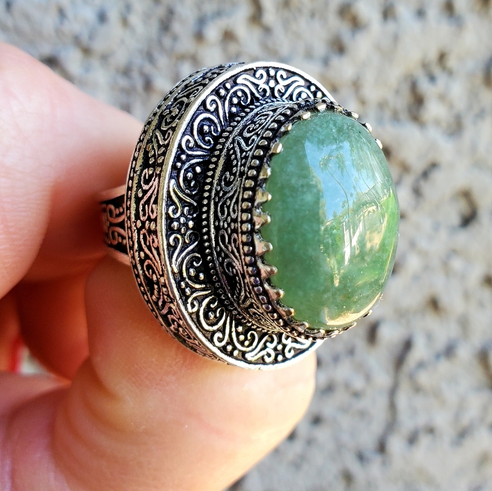 New Amazonite Antique Design 925 Silver Statement Ring.
